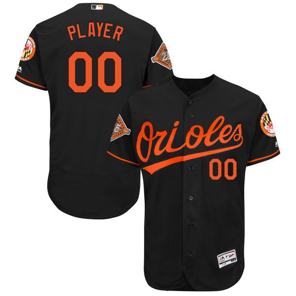 Men Baltimore Orioles Majestic Alternate Black 2017 Authentic Flex Base Custom MLB Jersey with Commemorative Patch